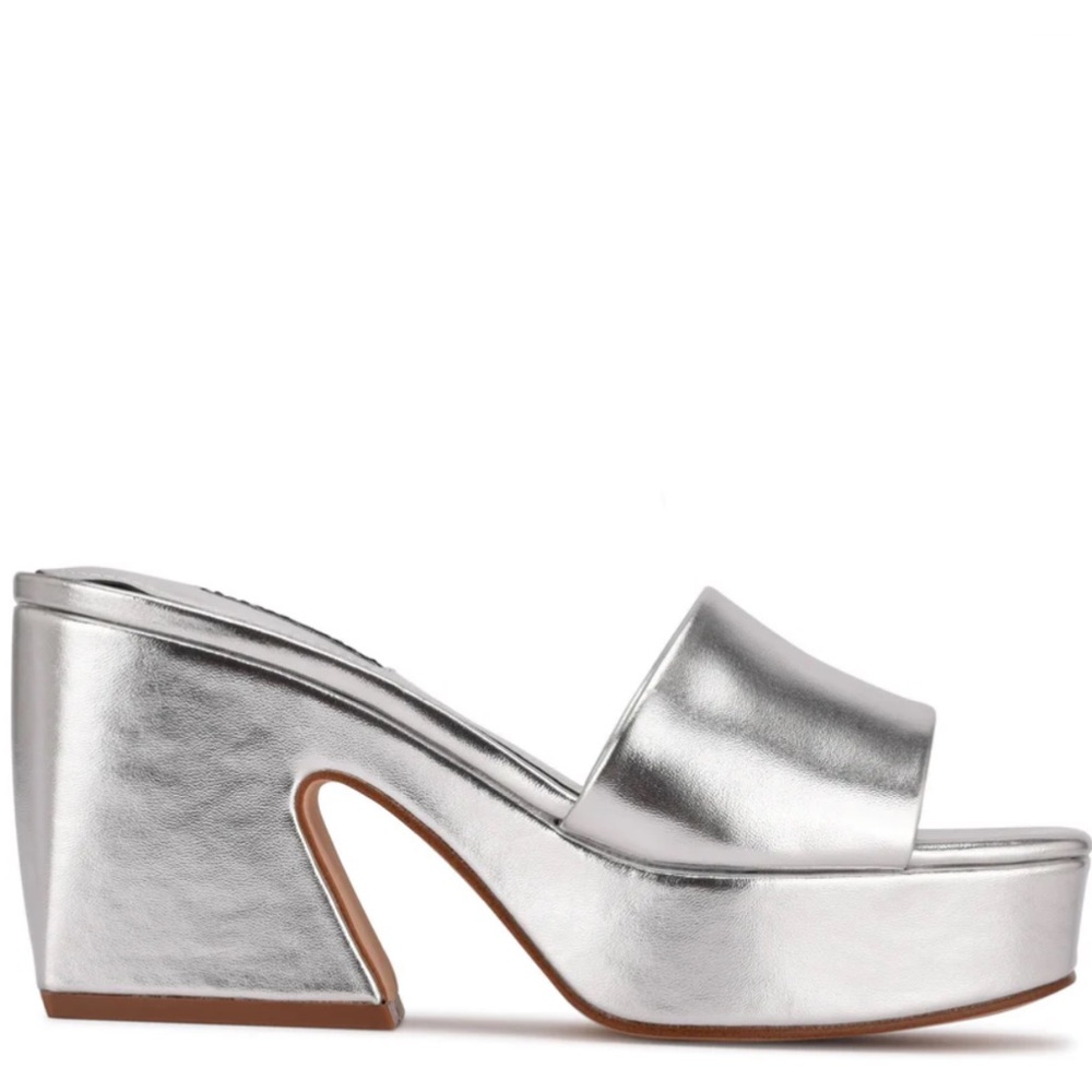 Nine West Silver Platform Slide Sandals